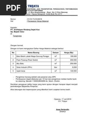 Penawaran Harga Material Batu Cv Trijaya Pdf