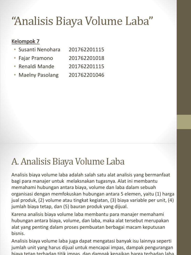 Analisis Biaya Volume Laba