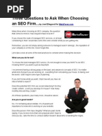 Three Questions to Ask When Choosing an SEO Firm