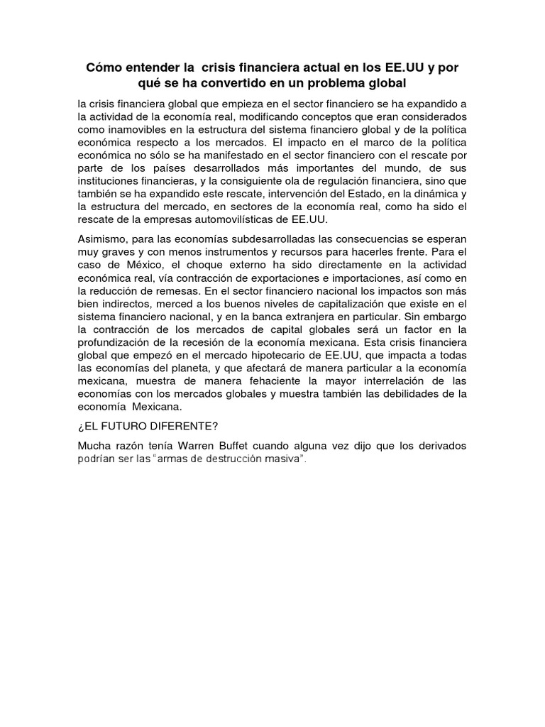 Crisis financiera global y su impacto en México | PDF