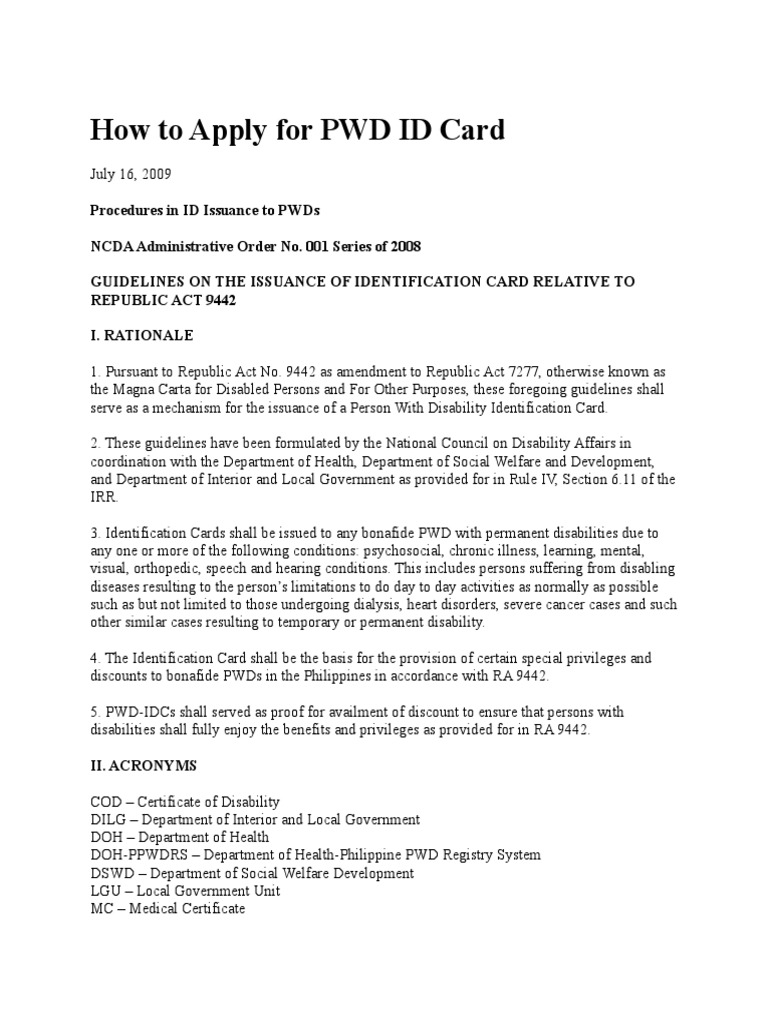 Lecture On RA 7277 & RA 9442 | PDF | Identity Document | Disability
