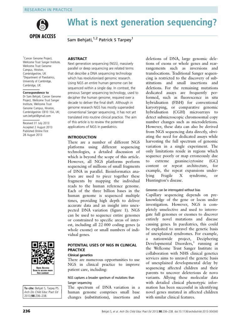 Next Generation Sequencing in Pediatrics | PDF | Dna Sequencing | Genome