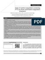 A Comparison Study of Routine Coagulation Screening Tests (PT and APTT) by Three Automated Coagulation Analyzers