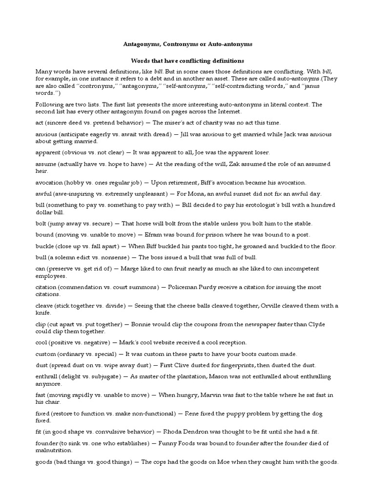 Understanding Contronyms and Antonyms | PDF