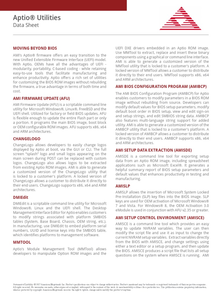 Aptio utilities data sheet pdf bios command line interface