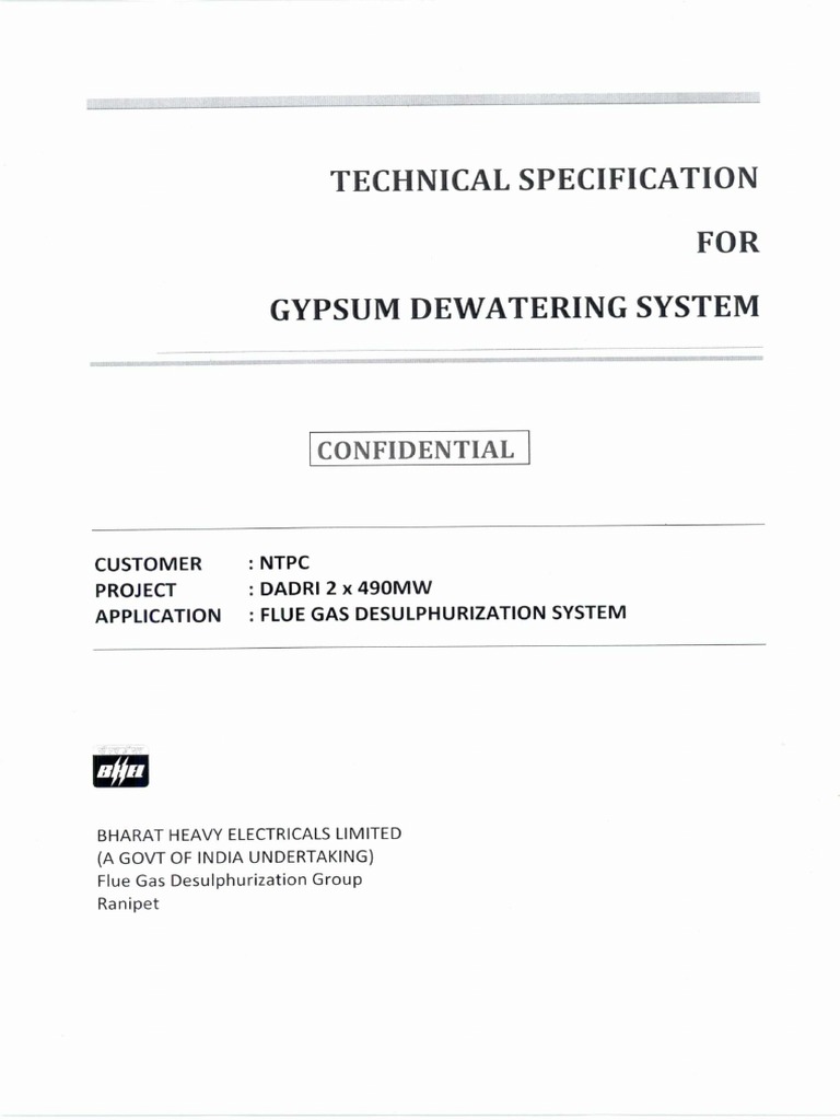 Gypsum Dewatering System Revised Spec PDF Filtration Pump