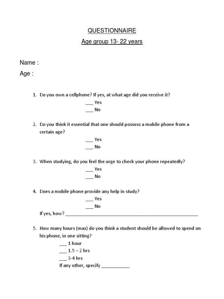 Questionnaire | PDF | Mobile Phones | Communication