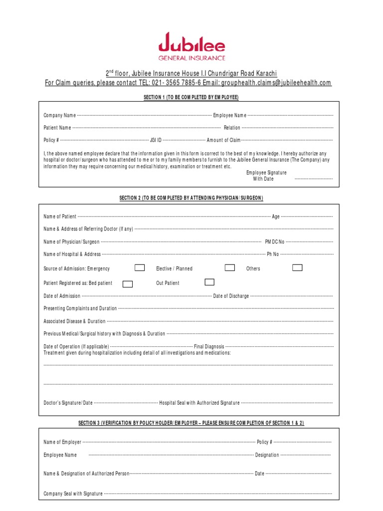 Jubilee Health Insurance Claim Form | PDF | Invoice | Patient