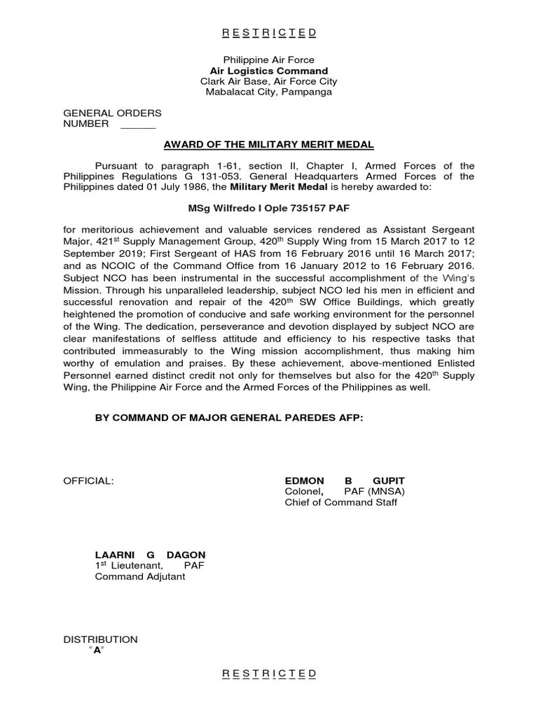 Award of Military Merit Medal | PDF