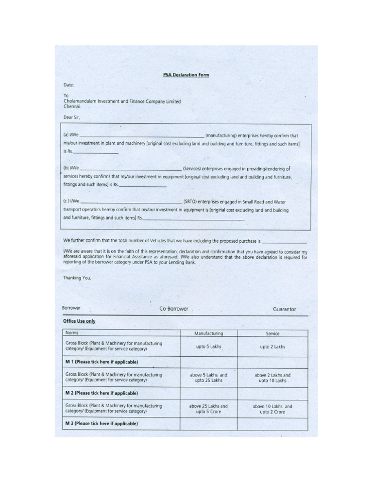 PSA Declaration Form | PDF