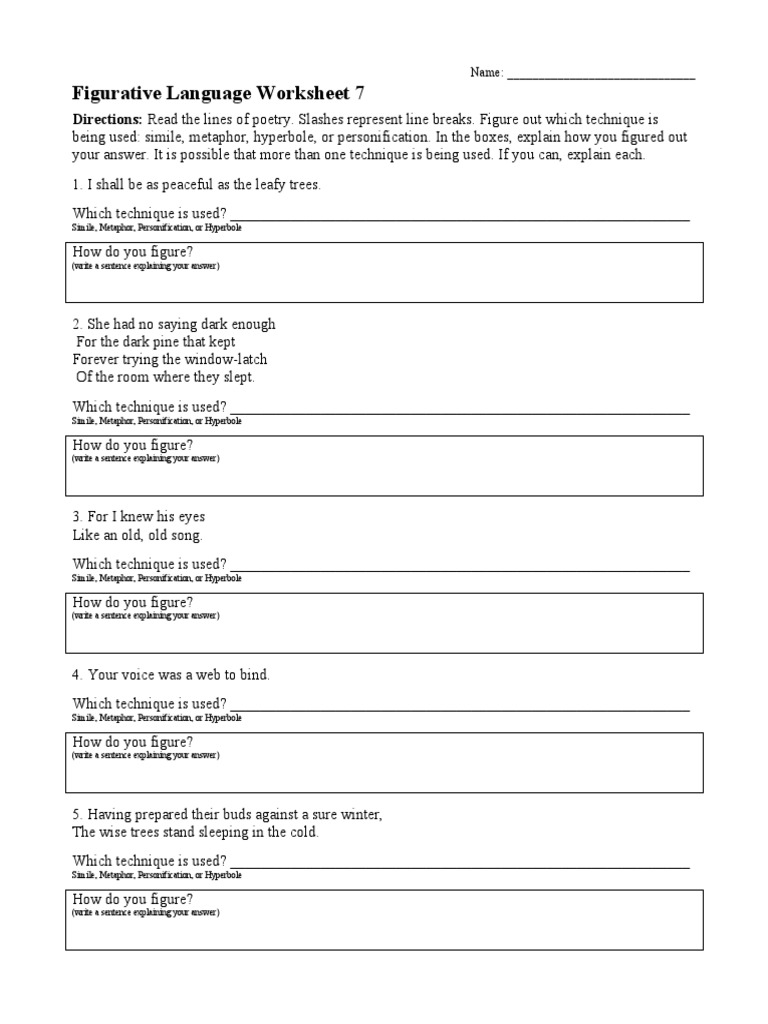 Figurative Language Worksheet 07 PDF | PDF | Metaphor