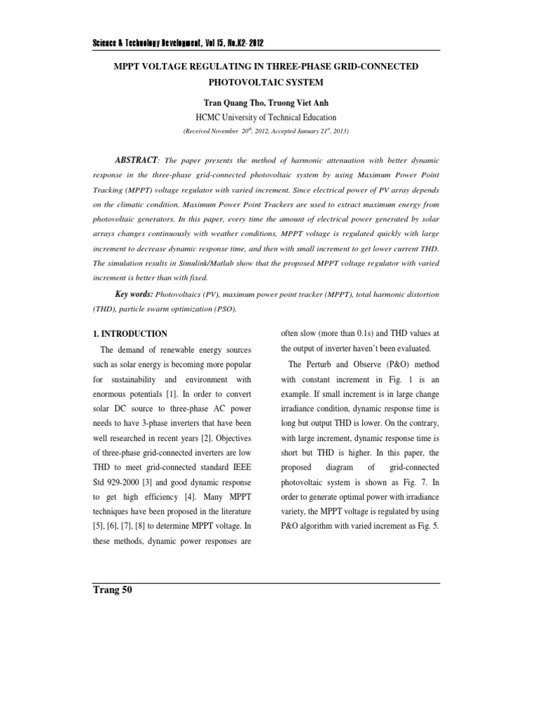 MPPT Voltage Regulation in PV Systems | PDF | Photovoltaic System ...