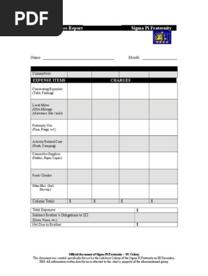 Printable Monthly Expense Report