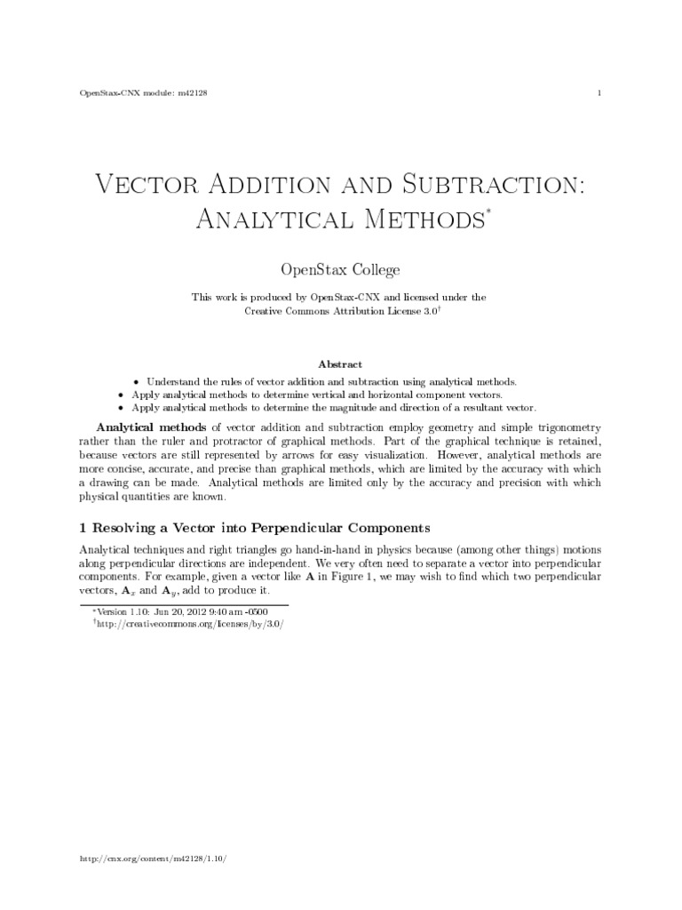 Vector Addition and Subtraction Analytical Methods 10 PDF Euclidean Vector Sine