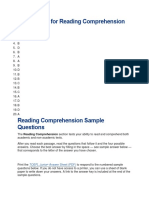 Answer Key For Reading Comprehension