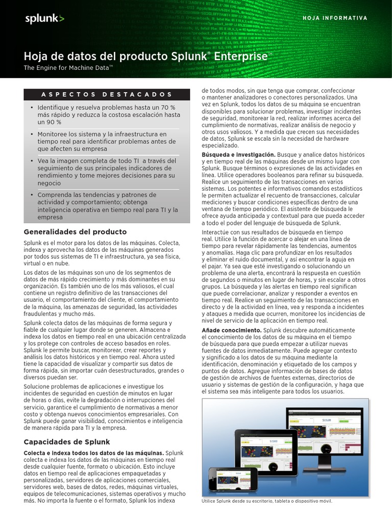Splunk Product Datasheet Es | PDF | Usuario (informática) | Áreas de ...