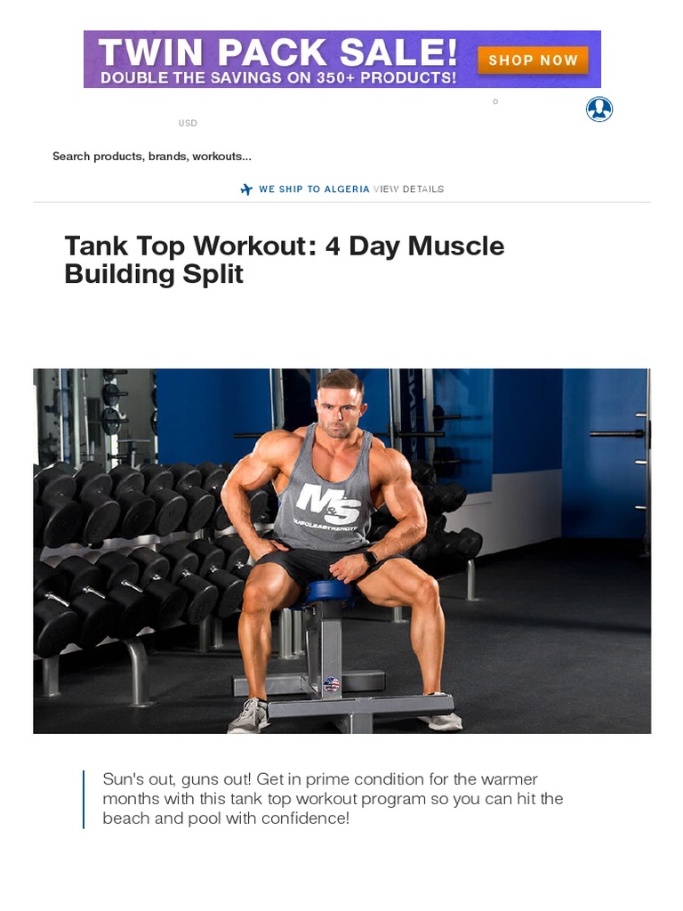 Tank Top Workout 4 Day Muscle Building Split Dieting