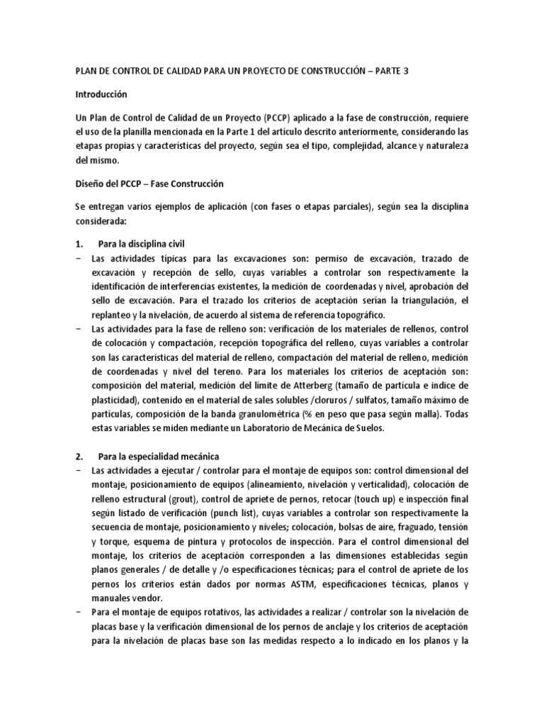 Plan de Control de Calidad en Construcción | PDF | Diseño | Medición