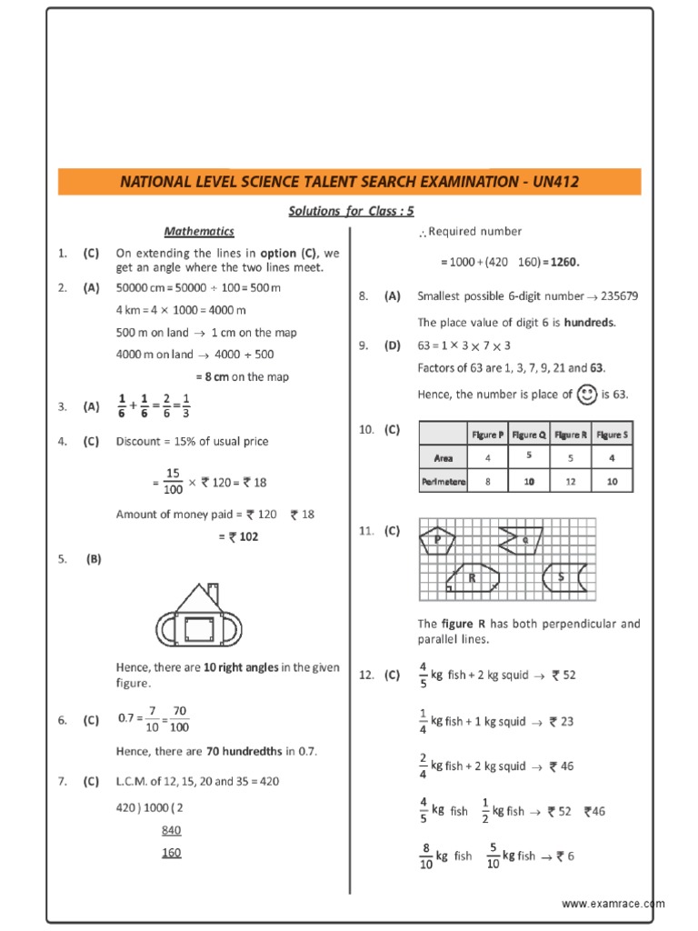 Class 5 Math Solutions for Science Exam | PDF | Vertebral Column | Area