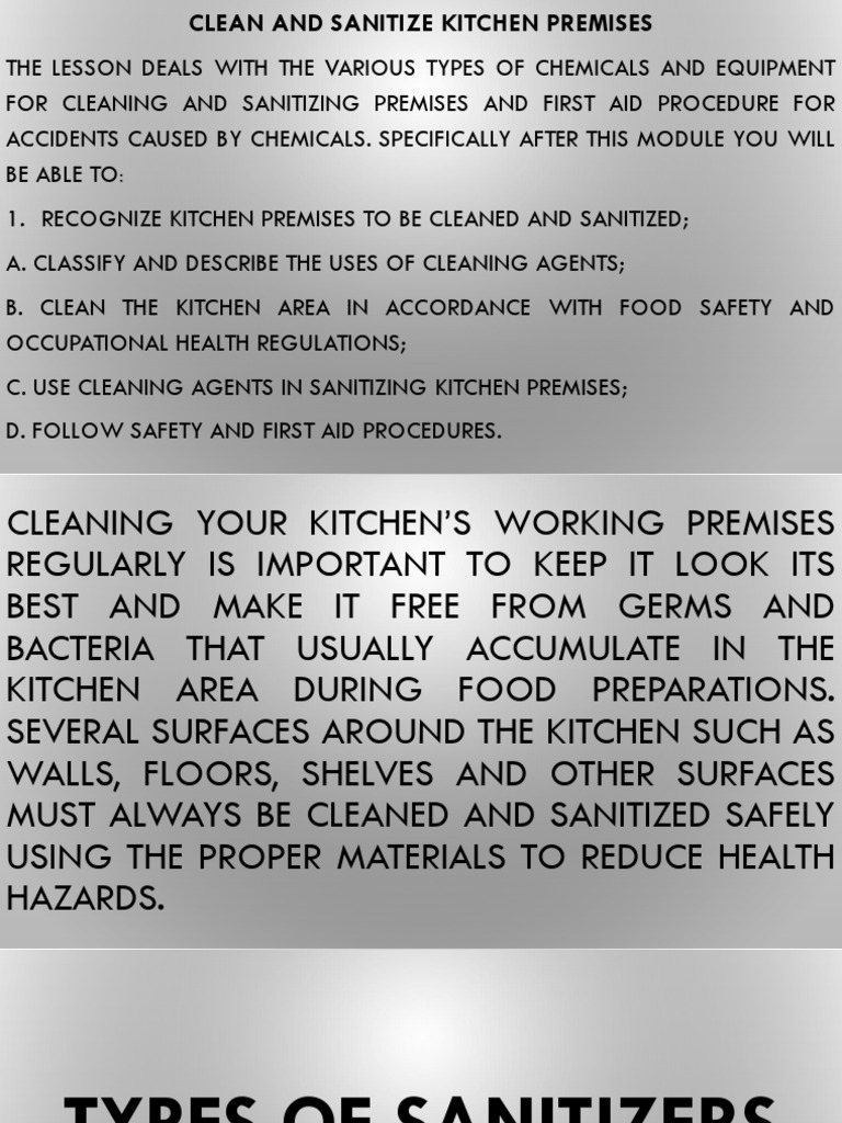 Clean and Sanitize Kitchen Premises Home Chemical Substances