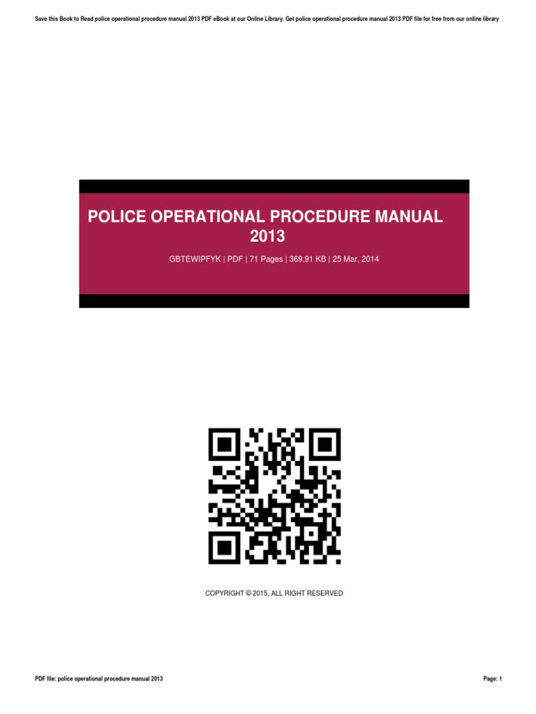 Police Operational Procedure Manual 2013 180928060230 PDF PDF E Books Books