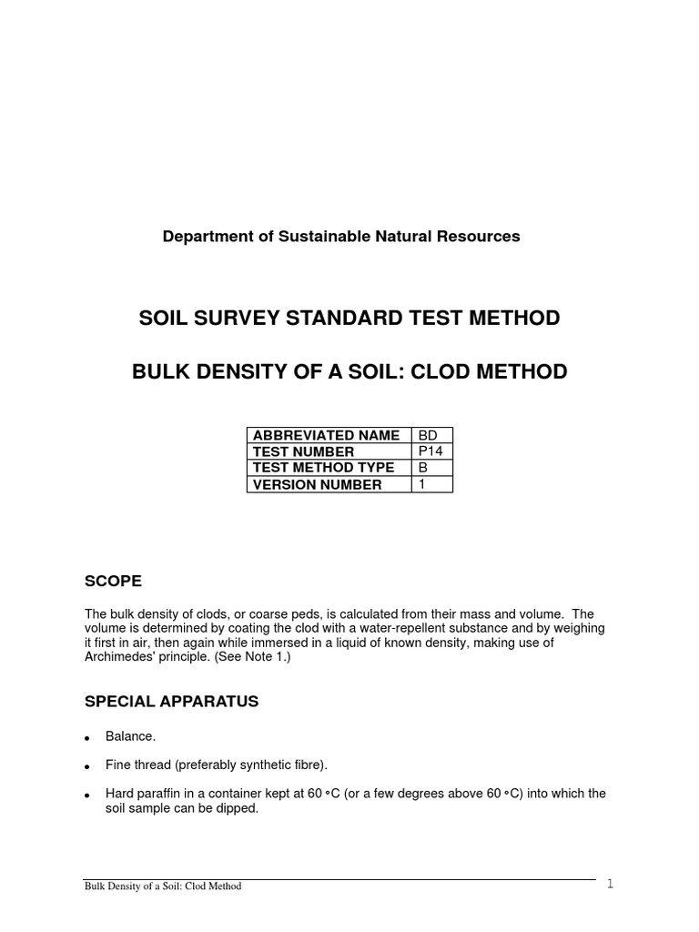 Measuring Soil Bulk Density Using the Clod Method A Standard Test for