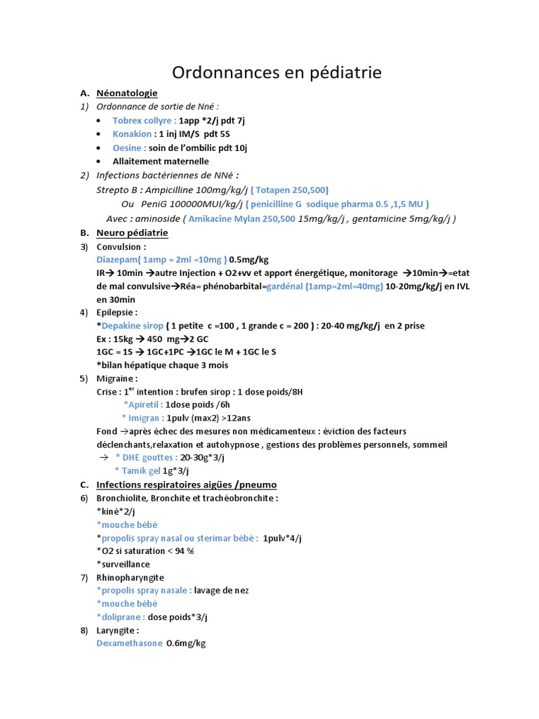 Ordonnances En Pediatrie F Meningite Sante Publique