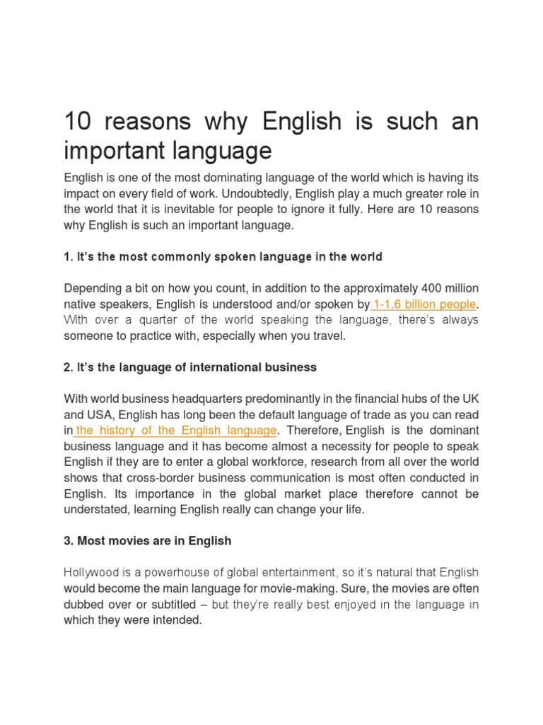 10 Reasons Why English Is Such An Important Language Pdf English