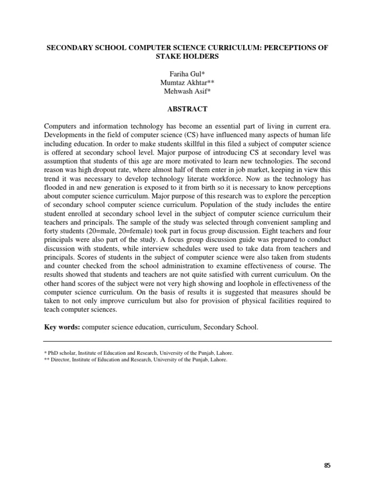 Secondary School CS Curriculum Review | PDF | Curriculum | Computer Science
