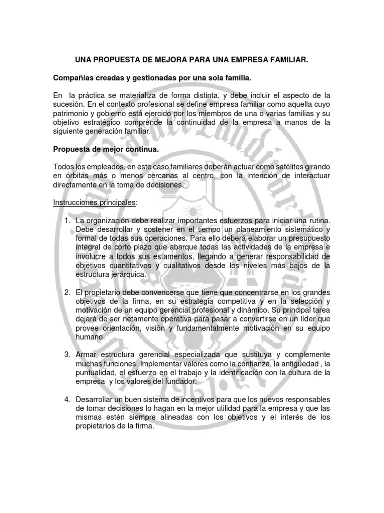 Propuesta de Mejora para Empresas Familiares | PDF | Planificación ...