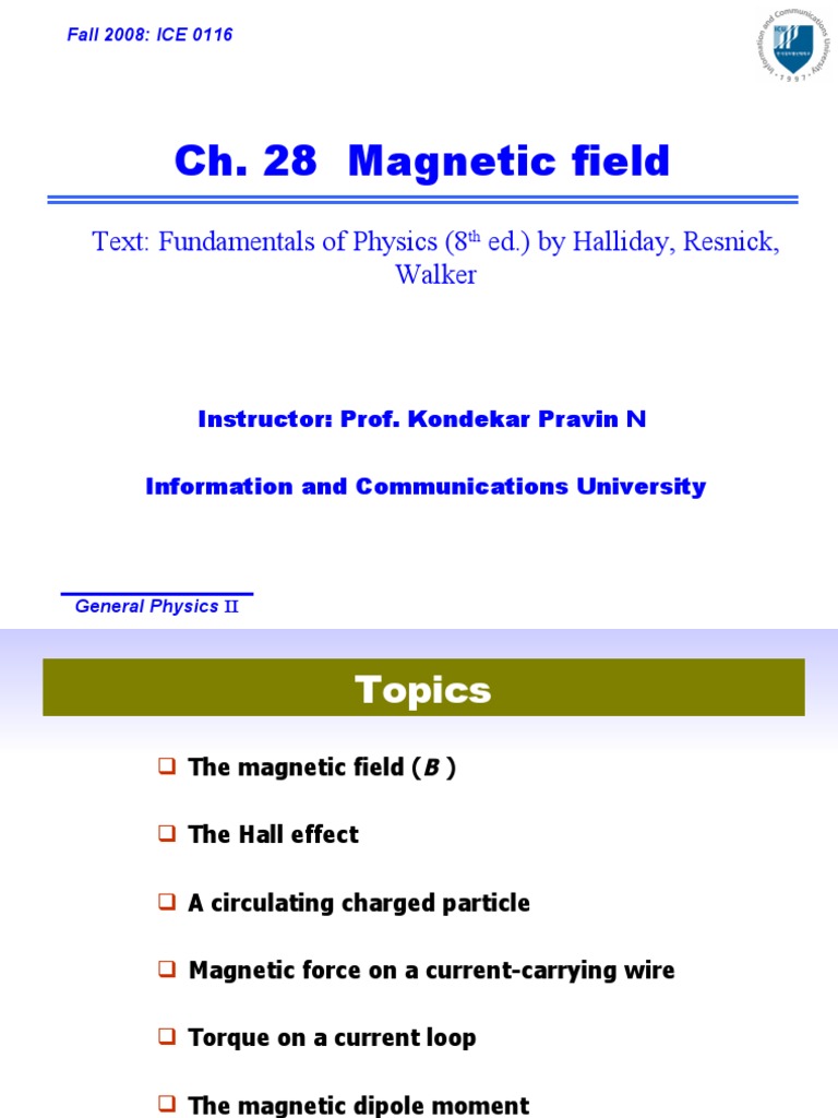 Ch. 28 Field Text Fundamentals of Physics (8 Ed.) by