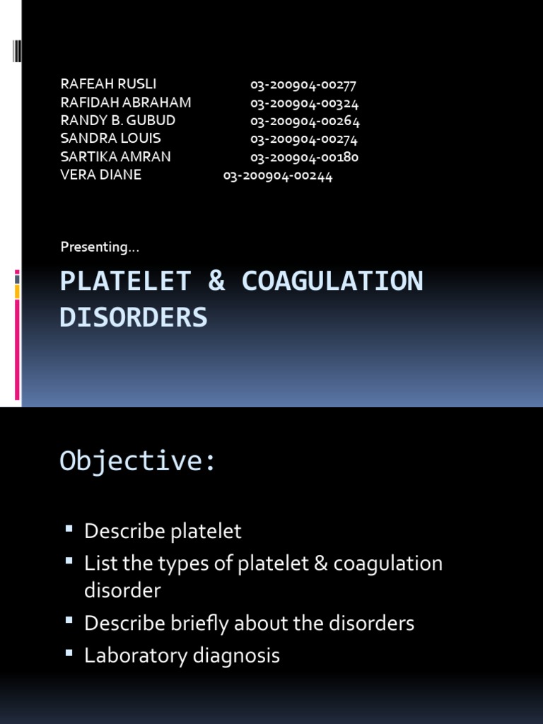 Platelet and Coagulation Disorders Overview | PDF | Coagulation | Platelet