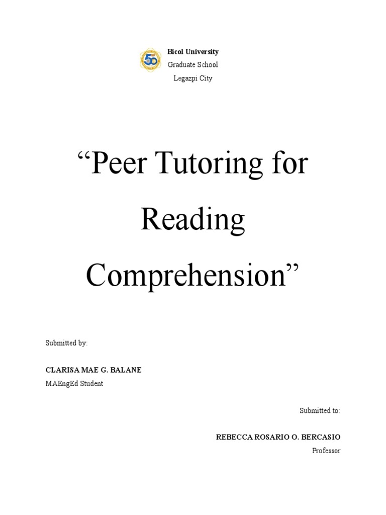 Peer Tutoring for Reading Skills | PDF | Tutor | Reading Comprehension