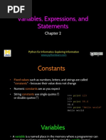 Variables, Expressions, and Statements: Python For Informatics: Exploring Information