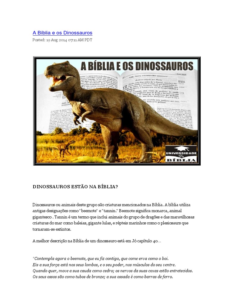 A Bíblia e Os Dinossauros | Download grátis PDF | Dinossauros | Adão e Eva