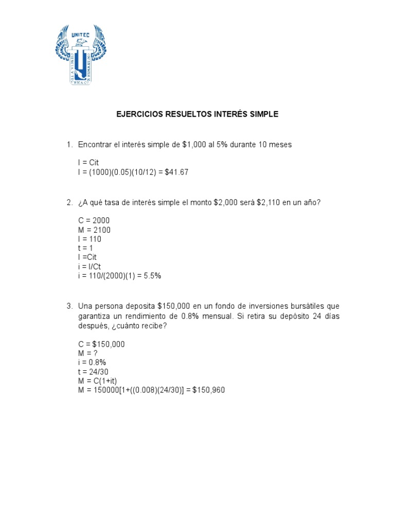 Ejercicios Resueltos de Interés Simple | PDF | Finanzas y dinero