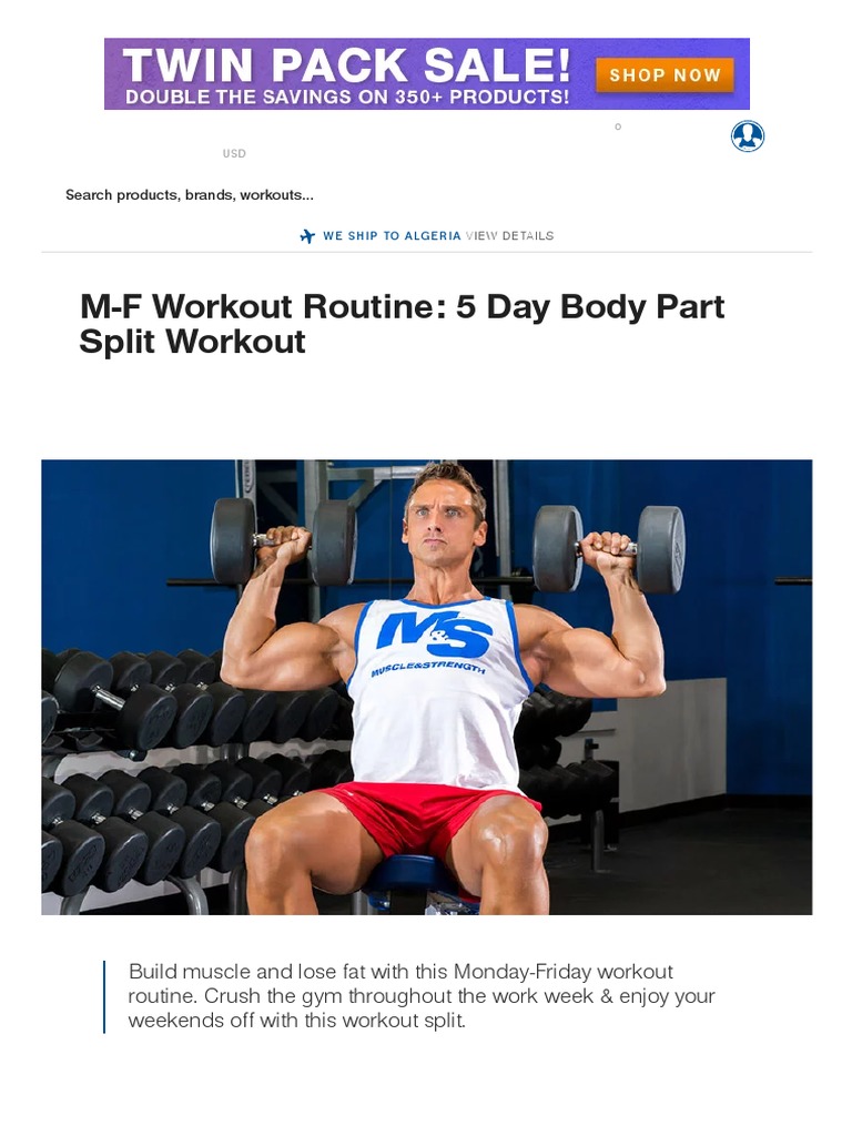 M-F Workout Routine - 5 Day Body Part Split Workout, PDF