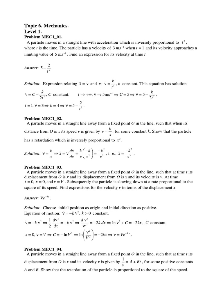 Mechanics Level 1 | PDF | Velocity | Force