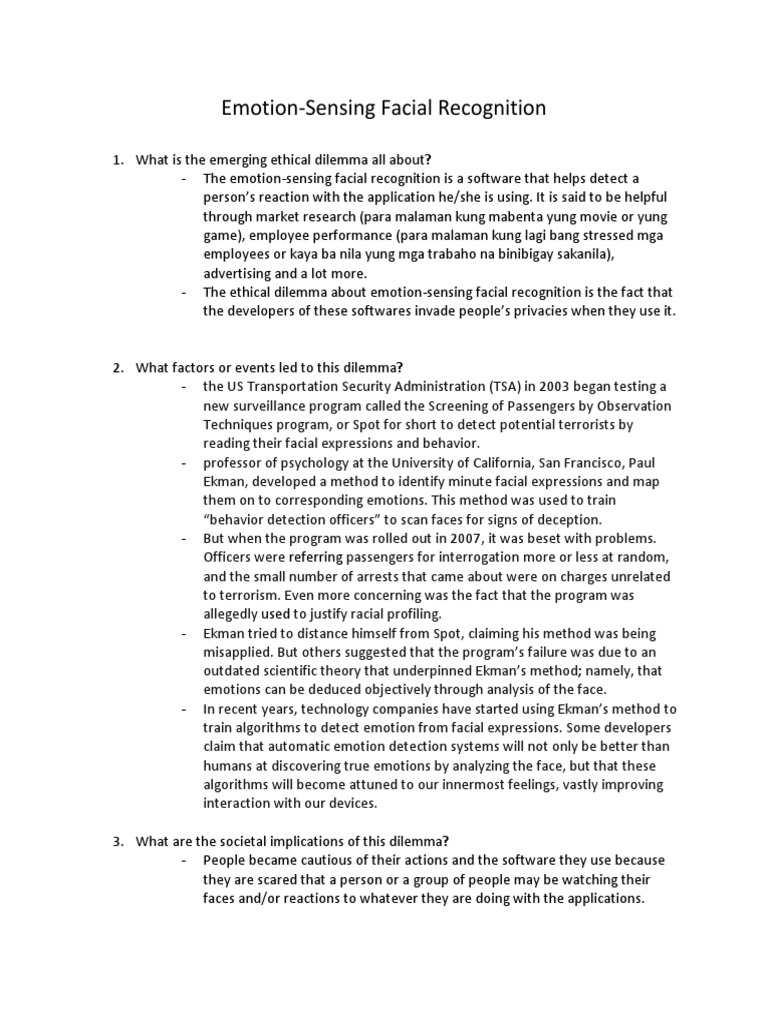 Emotion-Sensing Facial Recognition | PDF | Emotions | Psychology