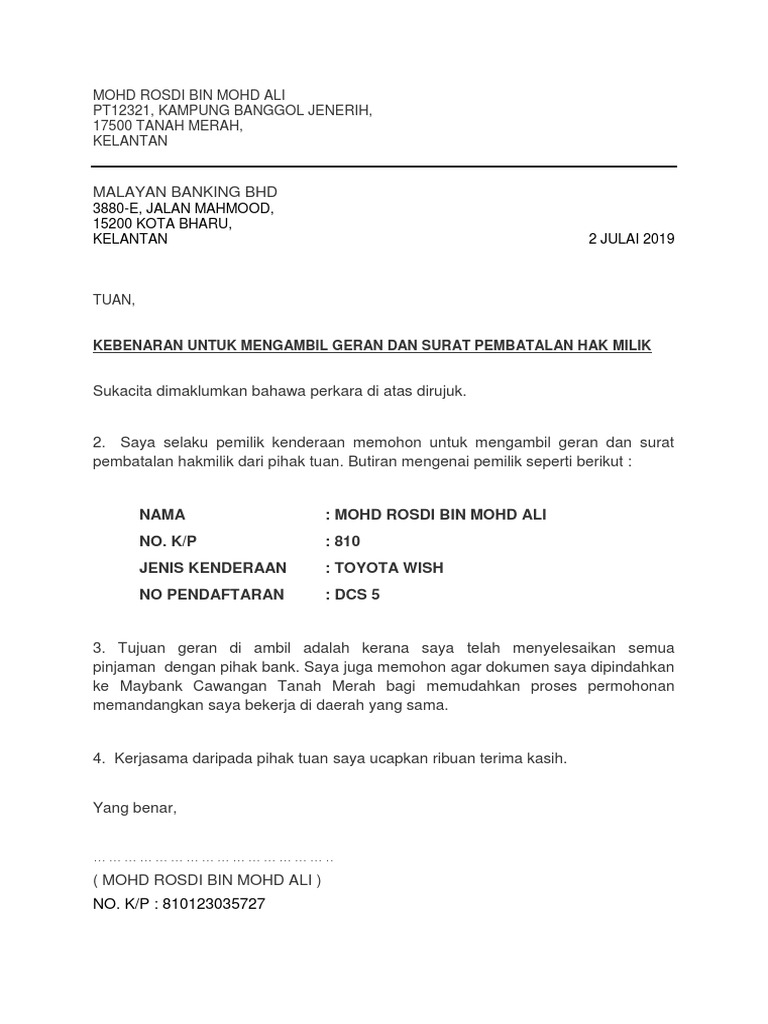 Contoh Surat Cancellation Perkaso