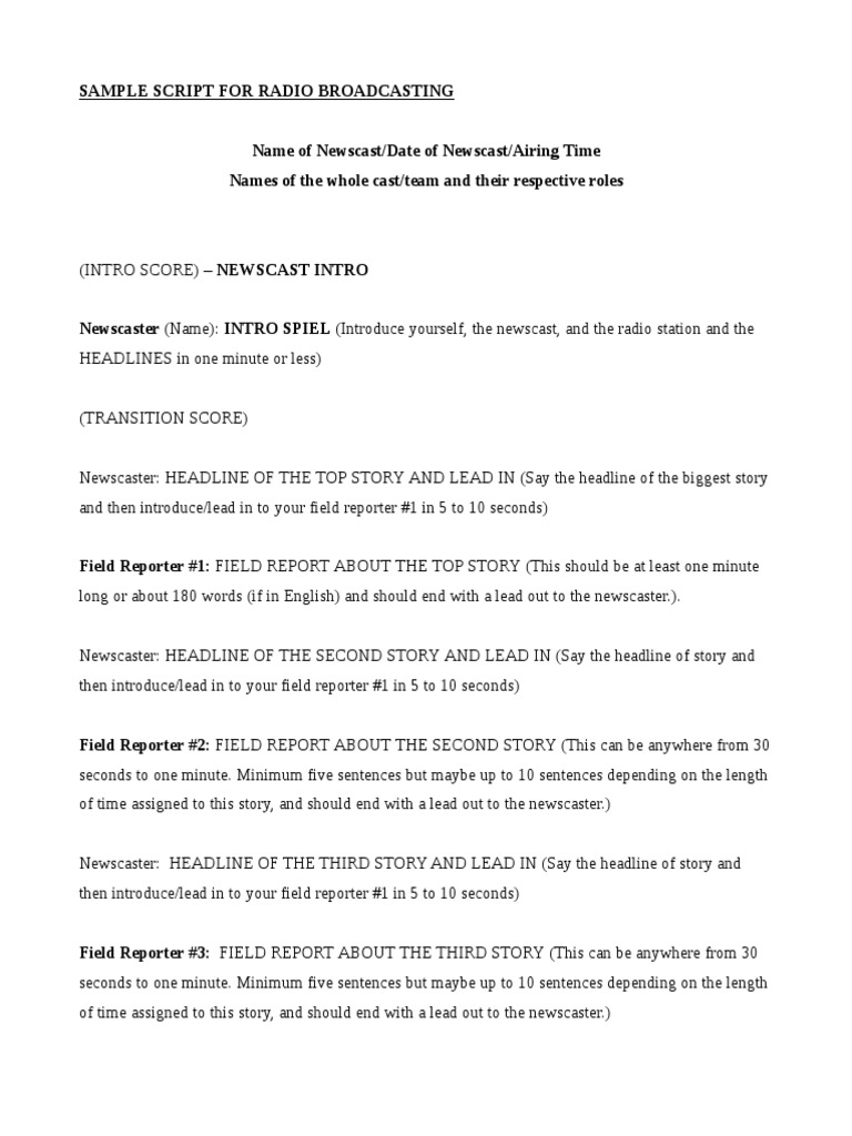 Radio Newscast Script Guide | PDF | Television Programming | Entertainment