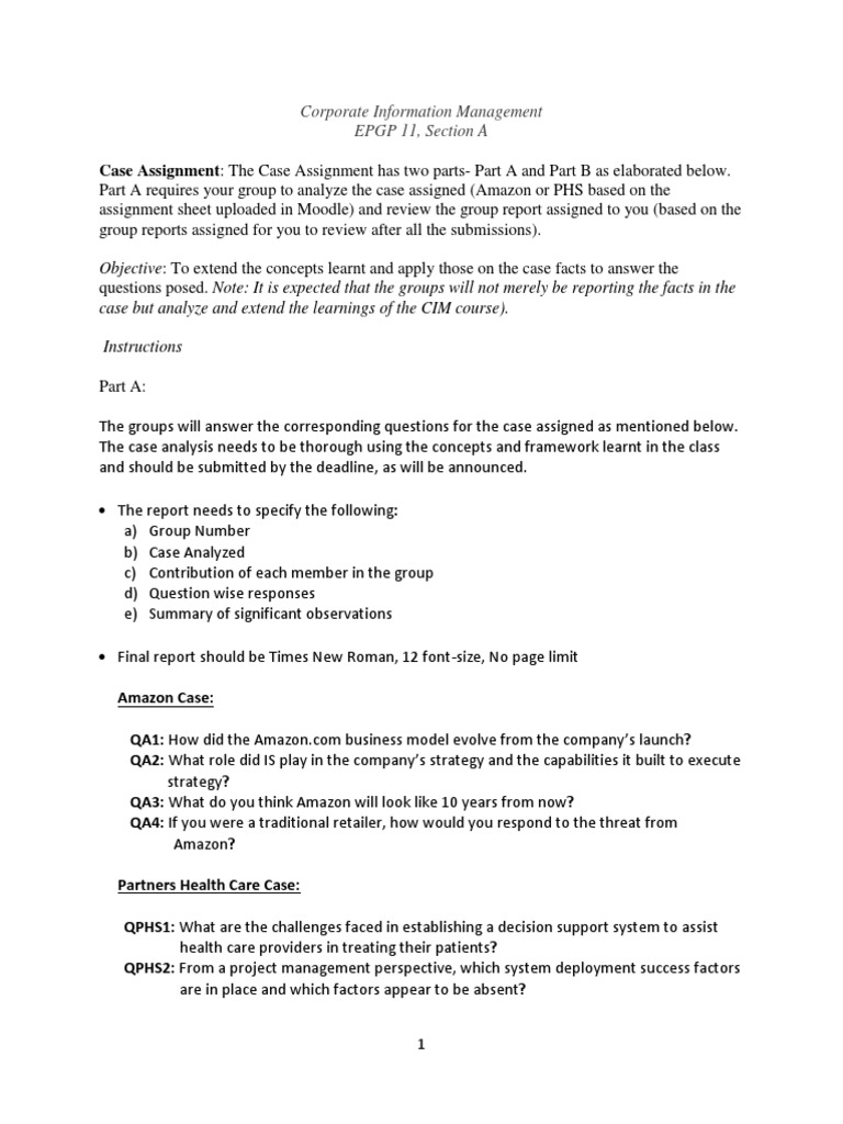 Case Assignment Instructions | PDF | Health Care | Business