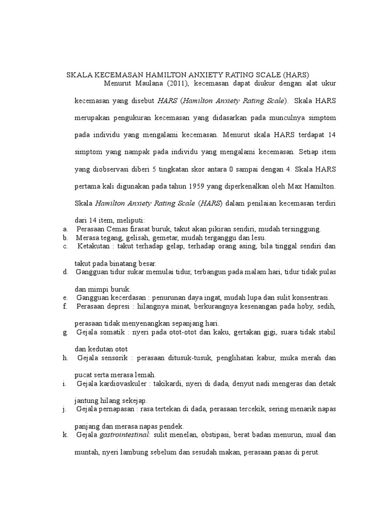 Skala Kecemasan HARS: Panduan Penggunaan | PDF | Karier & Perkembangan ...
