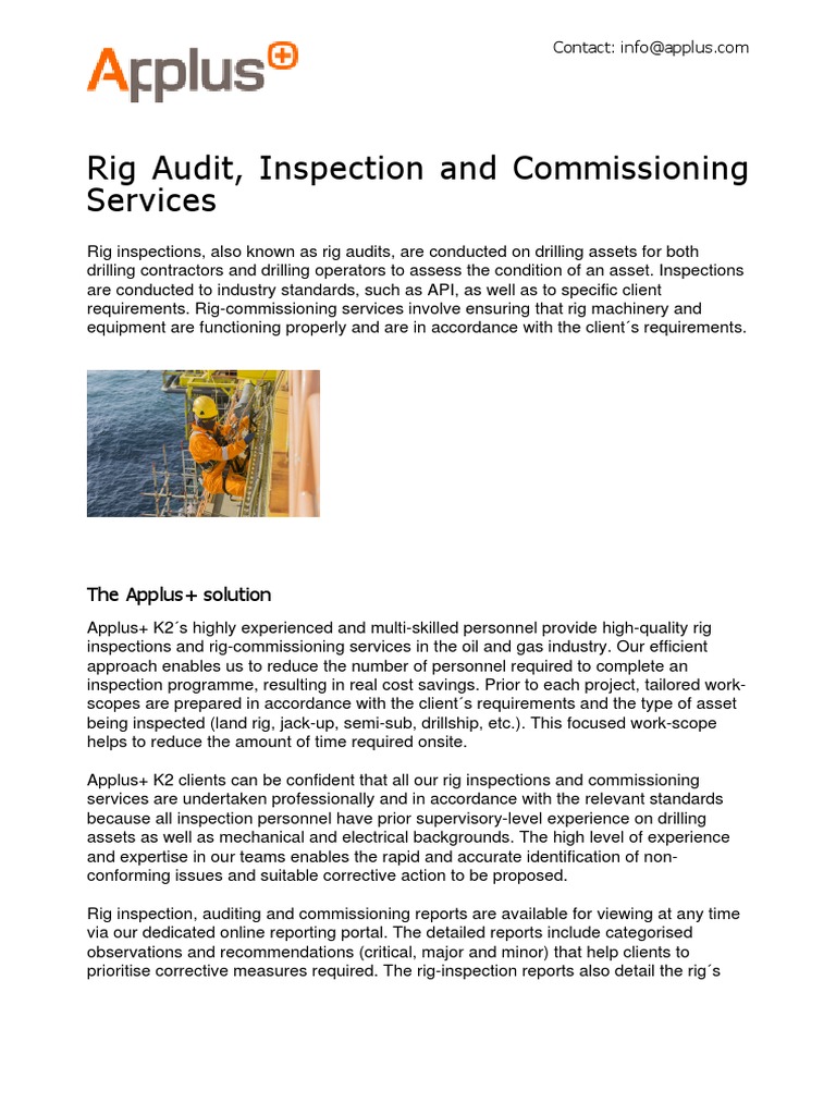 Rig Audit, Inspection and Commissioning Services: The Applus+ Solution ...