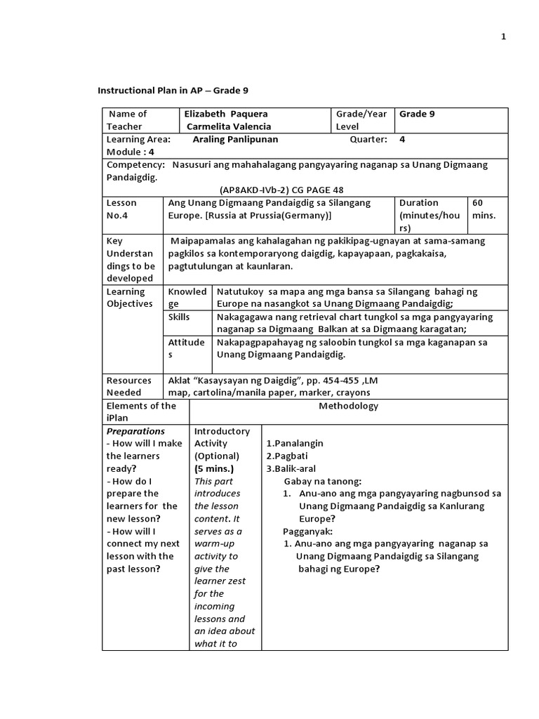 Instructional Plan in AP - Grade 9 Elizabeth Paquera Carmelita Valencia ...