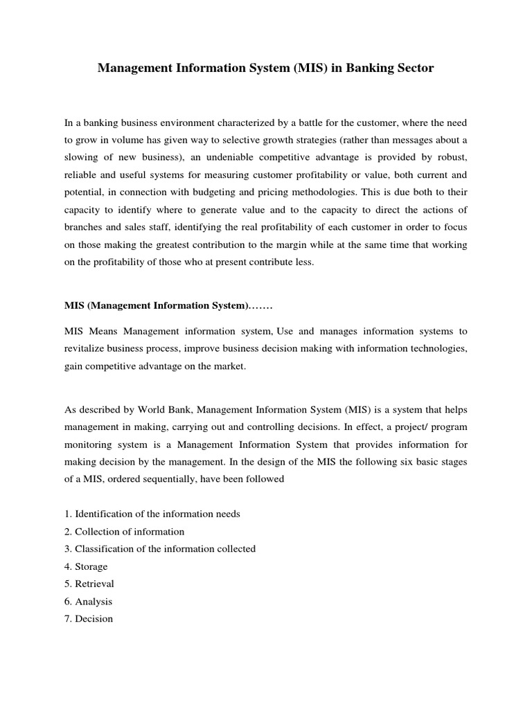 Role of MIS in Banking Sector | PDF | Management Information System ...