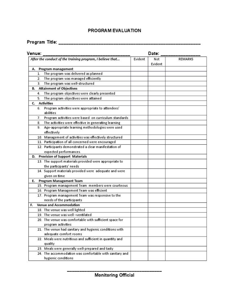 Program Evaluation Checklist Template | PDF | Art
