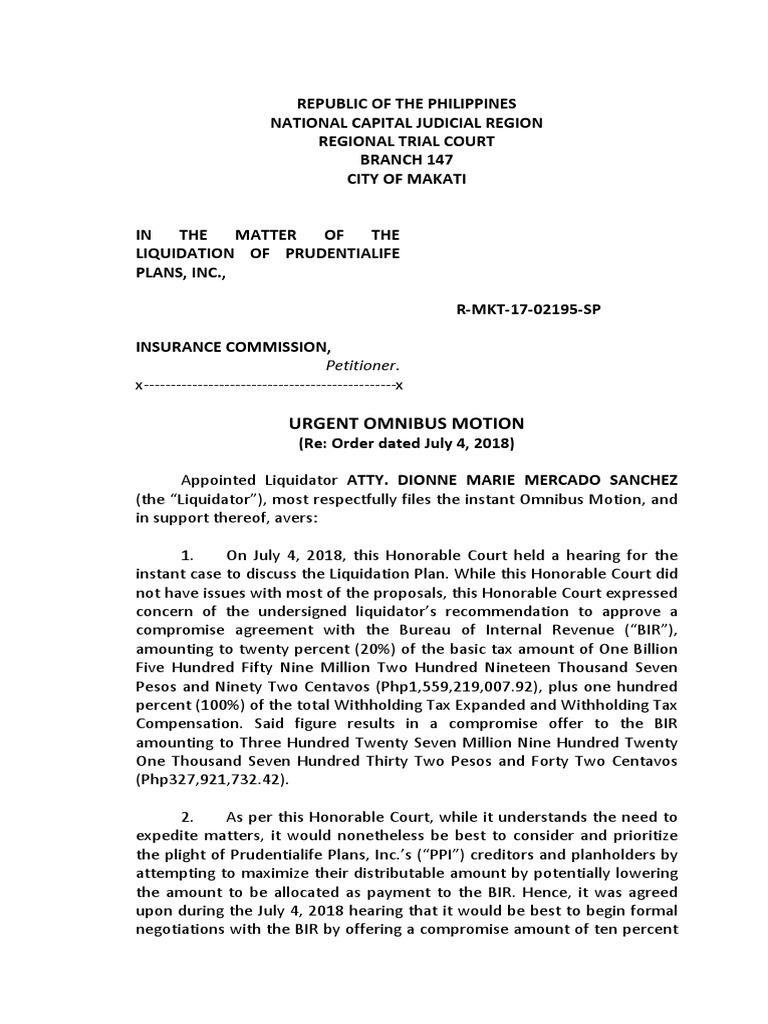 Omnibus Motion For Approval of Compromise With The Bir PDF