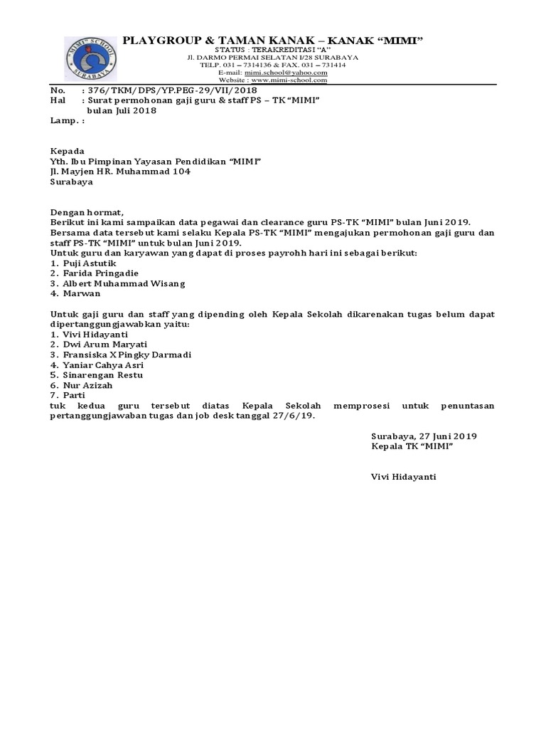 Surat Permohonan Gaji Guru Bulan Juni 19 Apakah sebab dan alasan terbaik untuk ambil cuti tanpa gaji.