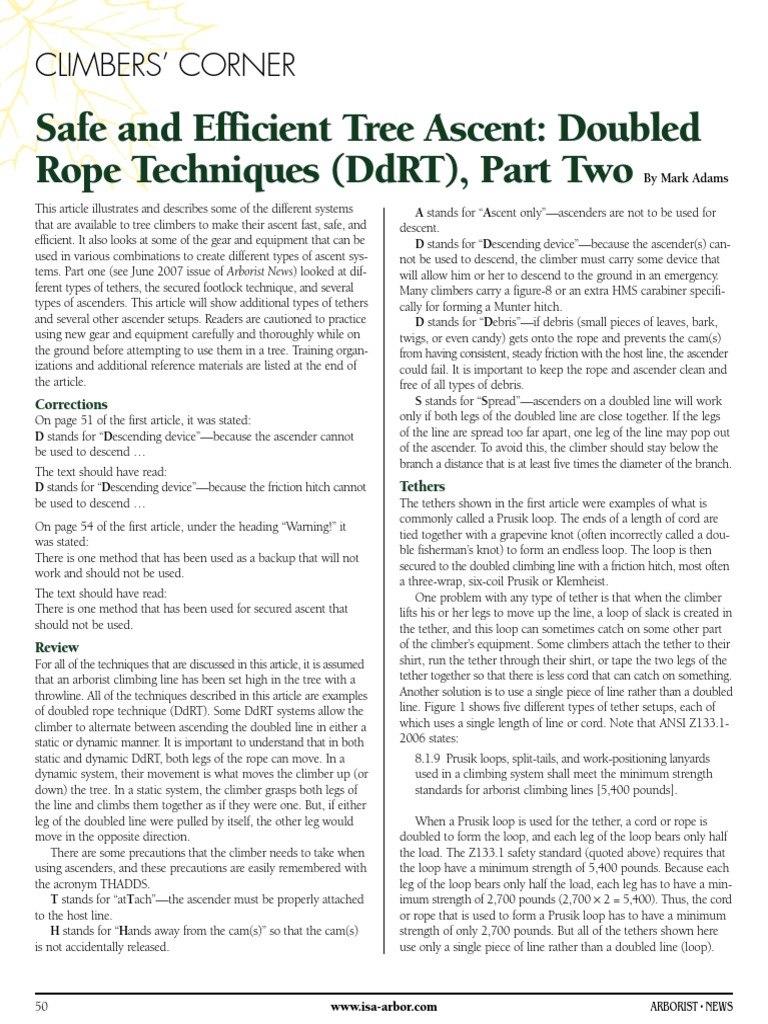 Doubled Rope Techniques for Tree Climbing | PDF | Knot | Rope